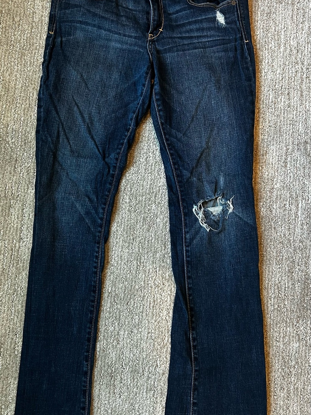 Abercrombie & Fitch Dark Blue Slim Straight Jeans with Knee Distress